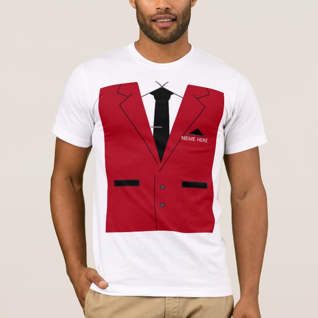 Funny T-Shirt with Red Suit and Custom Text Name (Front)