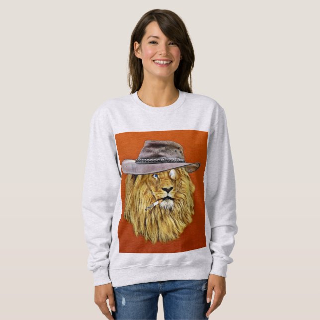 Funny T-shirts, LION smoking cigarette Sweatshirt (Front Full)