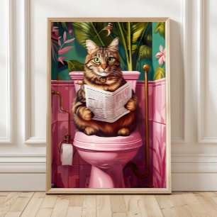 Funny Tabby Cat Bathroom Print Quirky Cat Toilet 