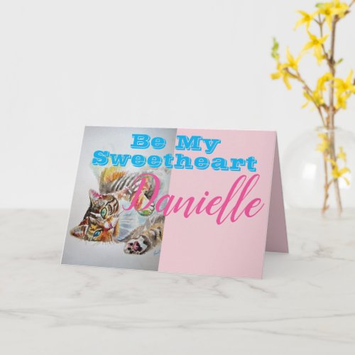 Funny Tabby Cat Be My Sweetheart Womans Name Card