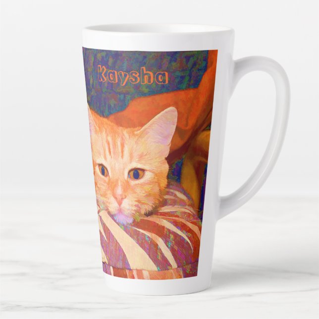 Funny Tabby Cat Bright Orange Cute Latte Mug (Right)