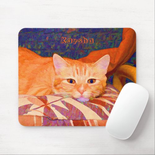 Funny Tabby Cat Bright Orange Cute Mouse Pad