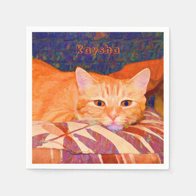 Funny Tabby Cat Bright Orange Cute Napkins (Front)