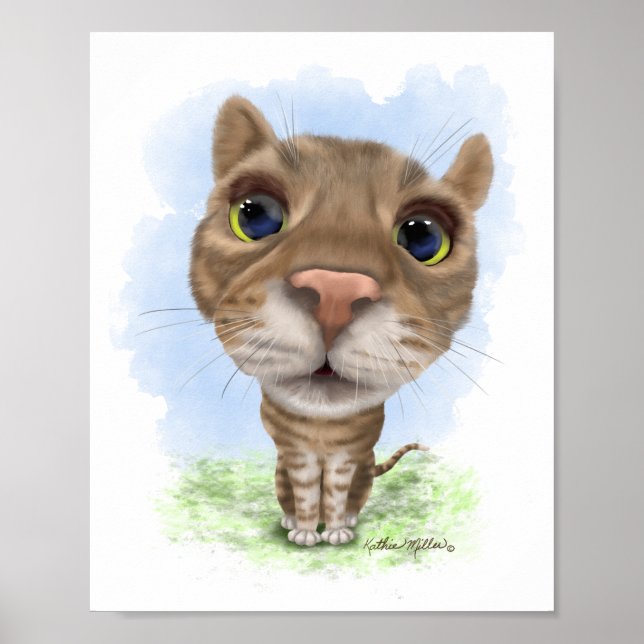 Funny Tabby Cat Cartoon Poster (Front)