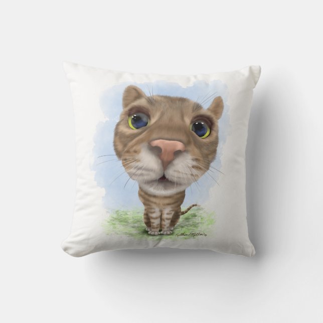 Funny Tabby Cat Cartoon Throw Pillow (Front)