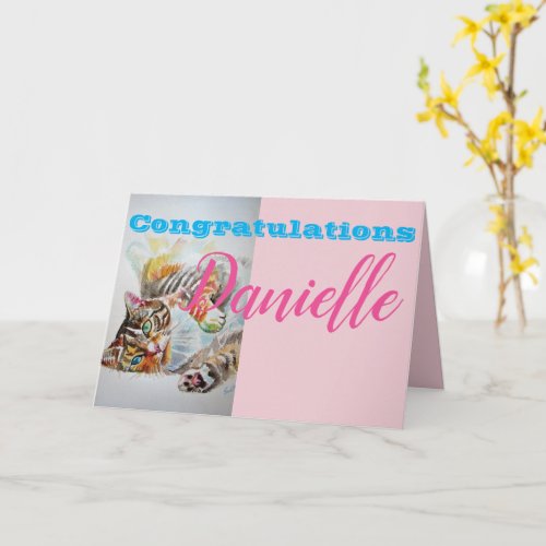 Funny Tabby Cat Congratulations Womans Name Card