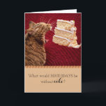 Funny Tabby Cat Eats Large Piece Of Cake Birthday Card<br><div class="desc">Funny cat eating birthday cake card that any cat lover would love!  What's a birthday without cake? Cat-astrophic!</div>