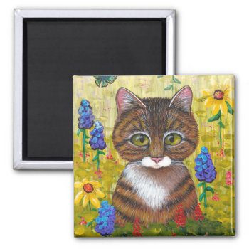 Funny Tabby Cat Flowers Creationarts Magnet by Creationarts at Zazzle
