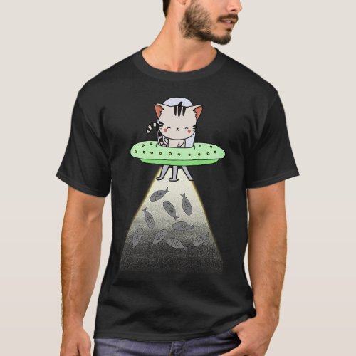 Funny Tabby Cat is flying a spaceship T_Shirt