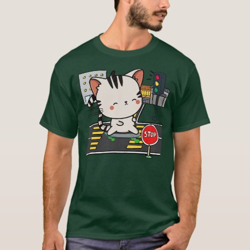 Funny tabby cat is on a skateboard T_Shirt