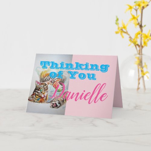 Funny Tabby Cat Thinking of You Womans Name Card