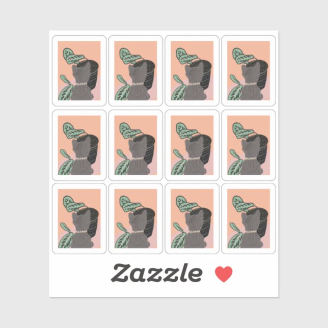 Funny Tabby Cat Viewing Plants Frame Sticker (Sheet)