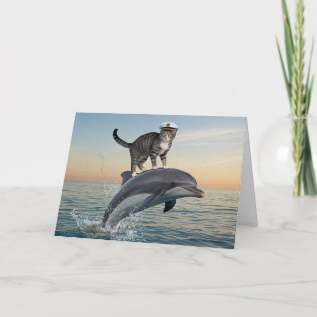 Funny Tabby Dolphin Greeting Card (Front)