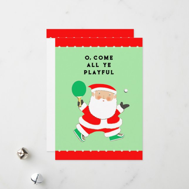 Funny Table Tennis Christmas Holiday Card (Front/Back In Situ)
