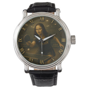 Funny Table Tennis Mona Lisa Ping Pong Art Decor Watch