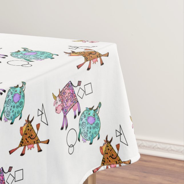 Funny Tablecloth with Colorful Geometric Cows (In Situ)