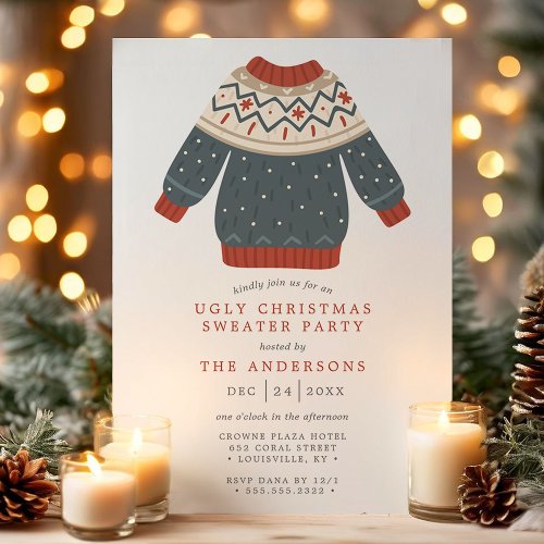 Funny Tacky Ugly Christmas Sweater Party Invitation