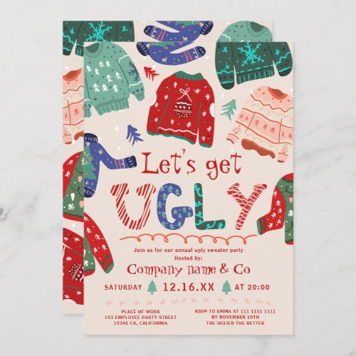 Funny tacky ugly sweater beige corporate Christmas Invitation