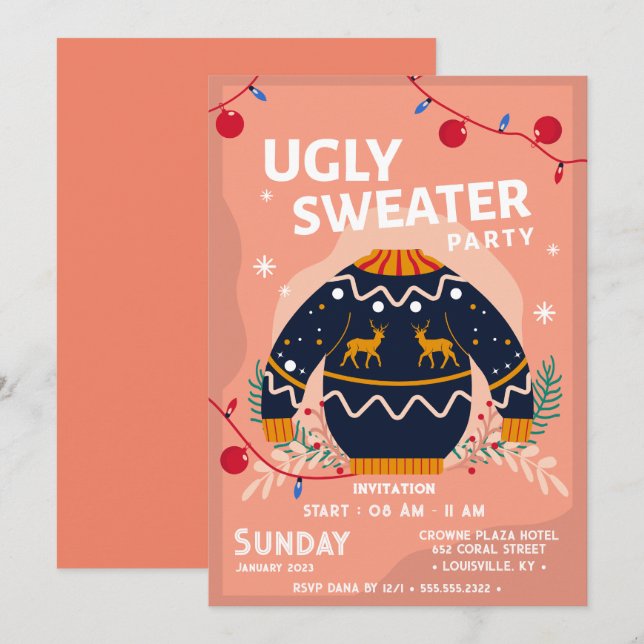 Funny tacky ugly sweater gray corporate Christmas  Invitation (Front/Back)