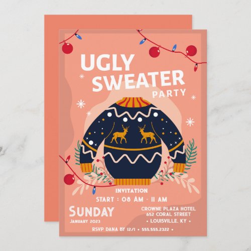 Funny tacky ugly sweater gray corporate Christmas  Invitation