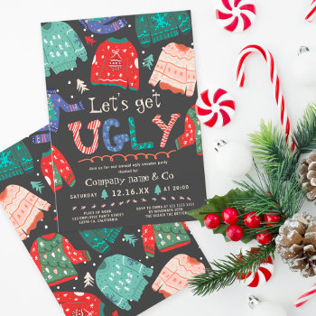 Funny Tacky Ugly Sweater Gray Corporate Christmas Invitation by girly_trend at Zazzle