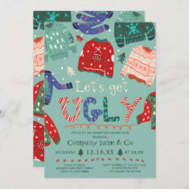Funny tacky ugly sweater green corporate Christmas Invitation