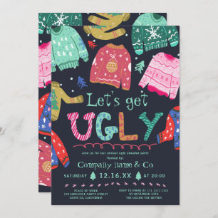 Funny tacky ugly sweater navy corporate Christmas Invitation