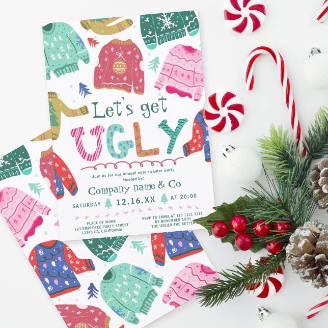 Funny tacky ugly sweater white corporate Christmas Invitation (Creator Uploaded)