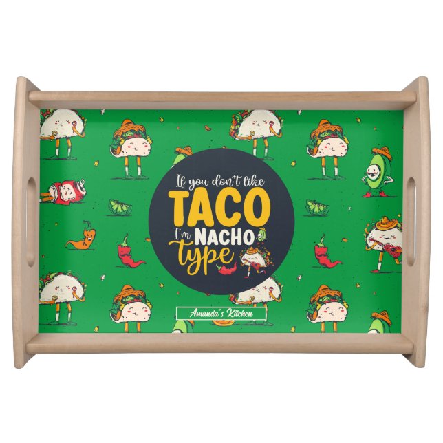 Funny Taco and Nachos Pun Cinco De Mayo Pattern Serving Tray (Front)