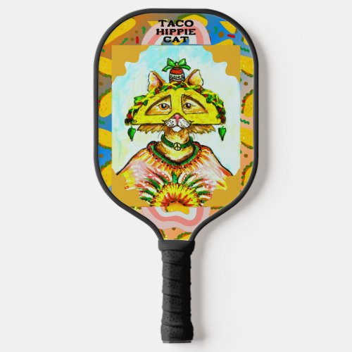 Funny Taco Hippie Cat Pickle Ball Paddle