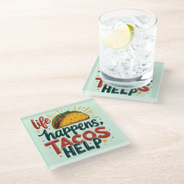 Funny Taco Lover Fiesta Foodie Humor Art  Glass Coaster (Angled)