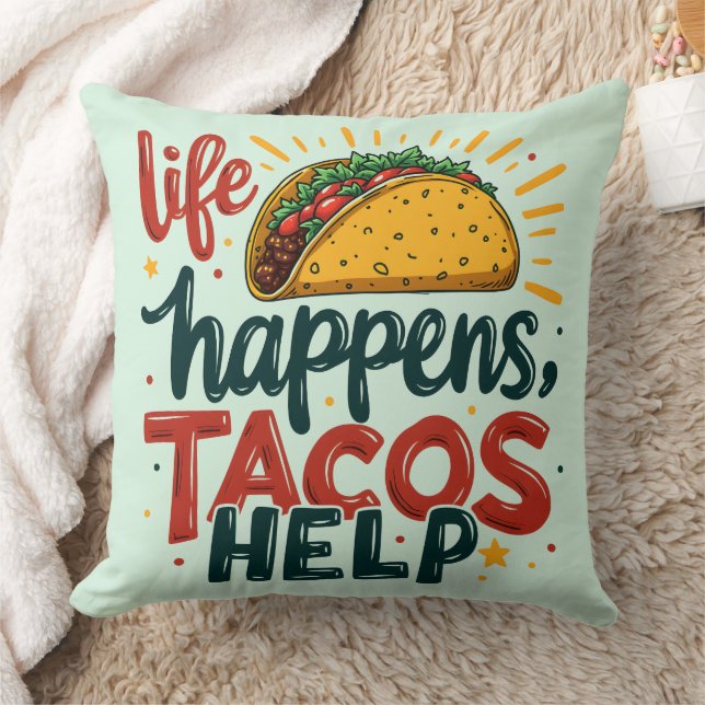 Funny Taco Lover Fiesta Foodie Humor Art  Throw Pillow (Blanket)