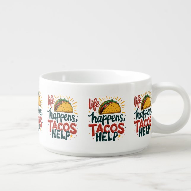 Funny Taco Lover Fiesta Foodie Humor Art White Bowl (Left)
