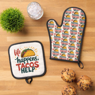 Funny Taco Lover Fiesta Foodie Humor Art White Oven Mitt & Pot Holder Set