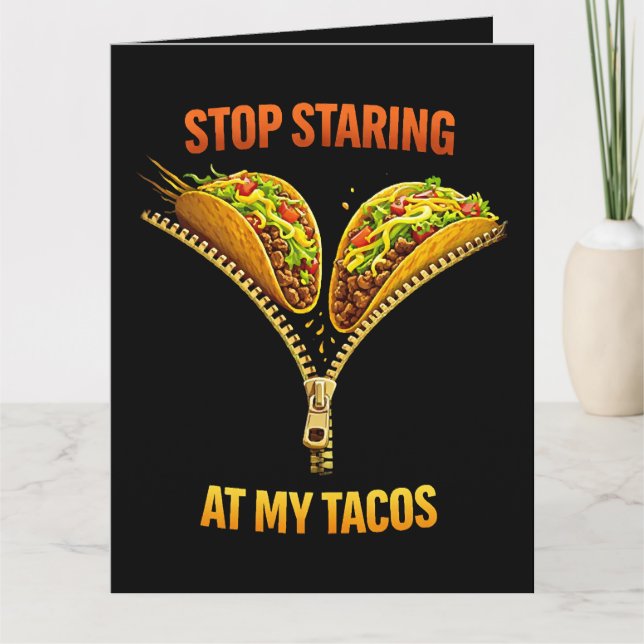 Funny Taco Lover Stop Staring Letterpress Thank You Card (Front)