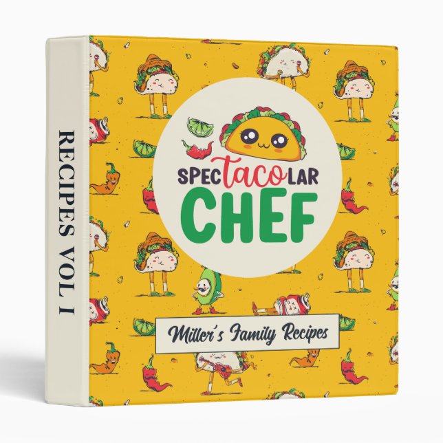 Funny Taco Mexican Food Chef Cinco De Mayo Pattern 3 Ring Binder (Front/Spine)