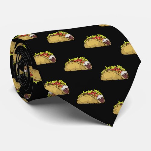 Funny Taco Mexican Food Pattern Black Neck Tie