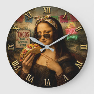 Funny Taco Mona Lisa Large Clock