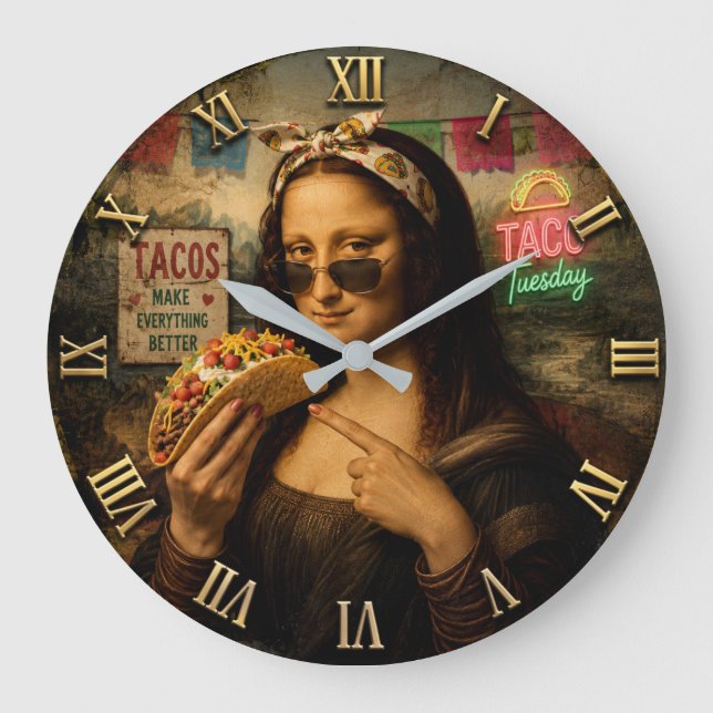 Funny Taco Mona Lisa Large Clock (Front)