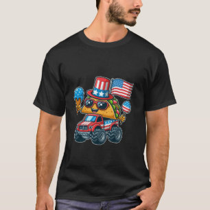Funny Taco Monster Truck holding ice cream 4th of T-Shirt