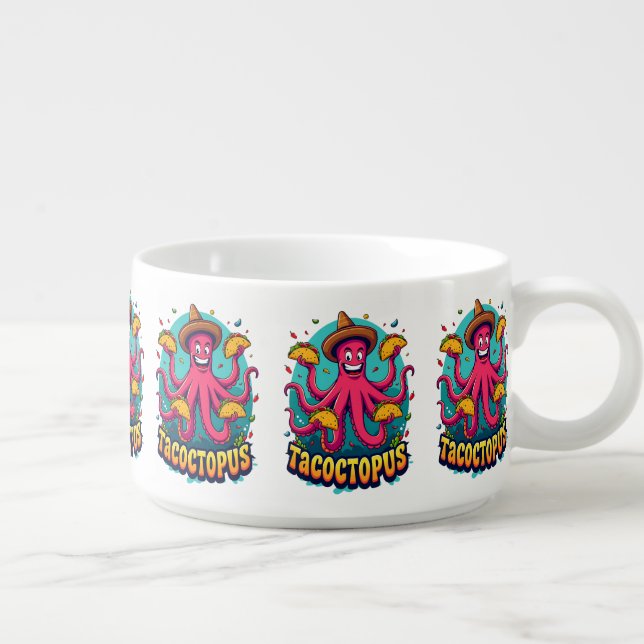 Funny Taco Octopus Cartoon Food Pun Bowl (Left)