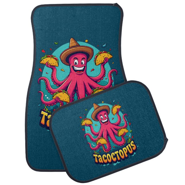 Funny Taco Octopus Cartoon Food Pun Car Floor Mat (Set)