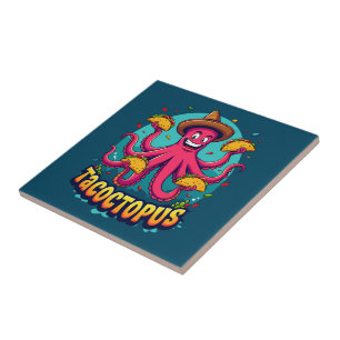 Funny Taco Octopus Cartoon Food Pun Ceramic Tile