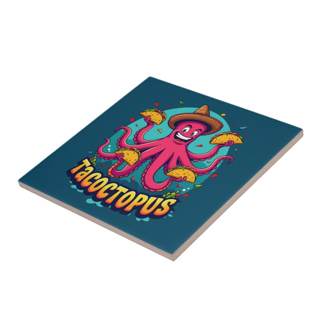 Funny Taco Octopus Cartoon Food Pun Ceramic Tile (Side)