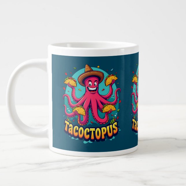 Funny Taco Octopus Cartoon Food Pun Giant Coffee Mug (Left)