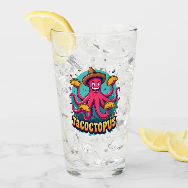 Funny Taco Octopus Cartoon Food Pun Glass (Front Ice)
