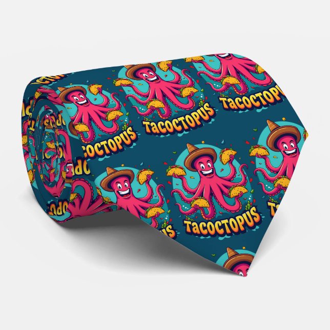 Funny Taco Octopus Cartoon Food Pun Neck Tie (Rolled)