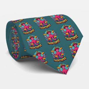 Funny Taco Octopus Cartoon Food Pun Neck Tie