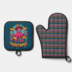 Funny Taco Octopus Cartoon Food Pun Oven Mitt & Pot Holder Set