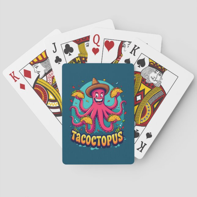 Funny Taco Octopus Cartoon Food Pun Poker Cards (Back)